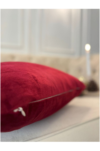 Lux Kadife Kurşun Asker Nakışlı Yılbaşı Kırlent Kılıfı Kırmızı 45x45 - Görsel 4