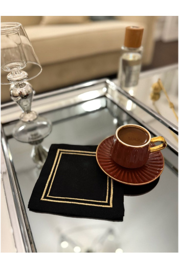2'li Siyah Lux Nakışlı Kokteyl Peçetesi Gold Sim - Görsel 2